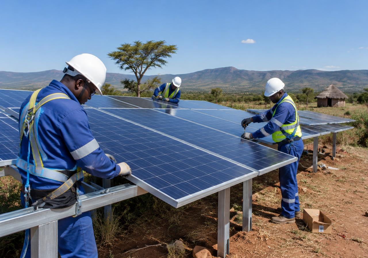 Representative image: technicians installing solar panels